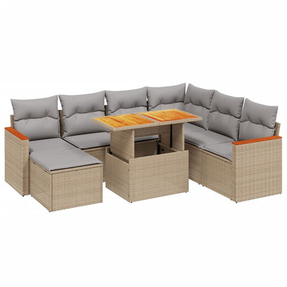 8-delige Loungeset met kussens poly rattan beige