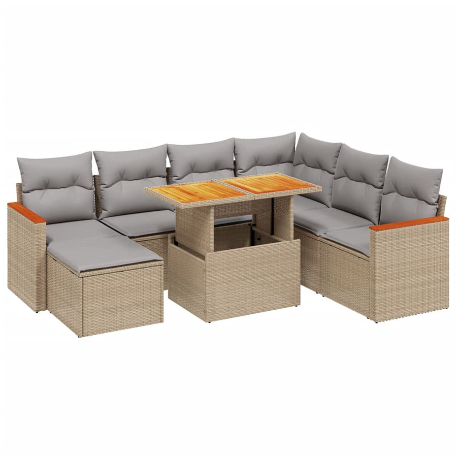 8-delige Loungeset met kussens poly rattan beige