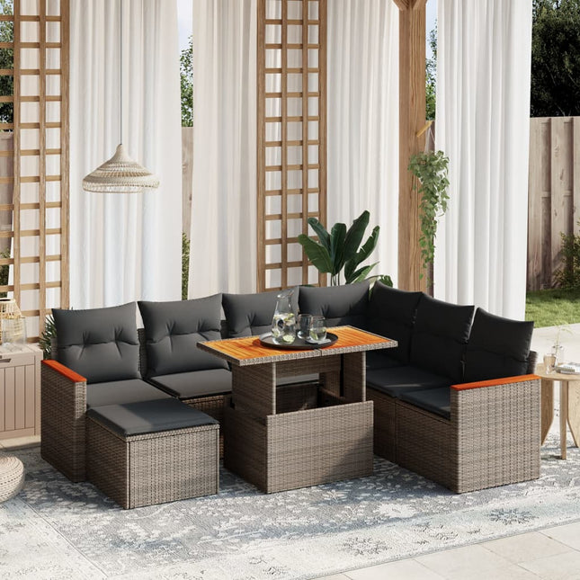 8-delige Loungeset met kussens poly rattan grijs