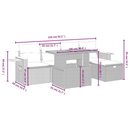 6-Delige Loungeset Met Kussens Poly Rattan Zwart