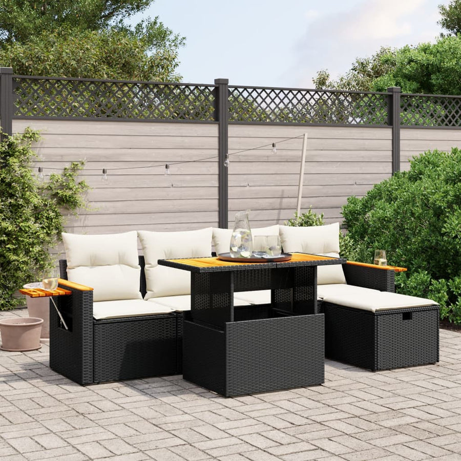 6-Delige Loungeset Met Kussens Poly Rattan Zwart