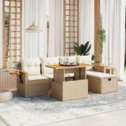 Loungeset poly rattan 6-delig beige