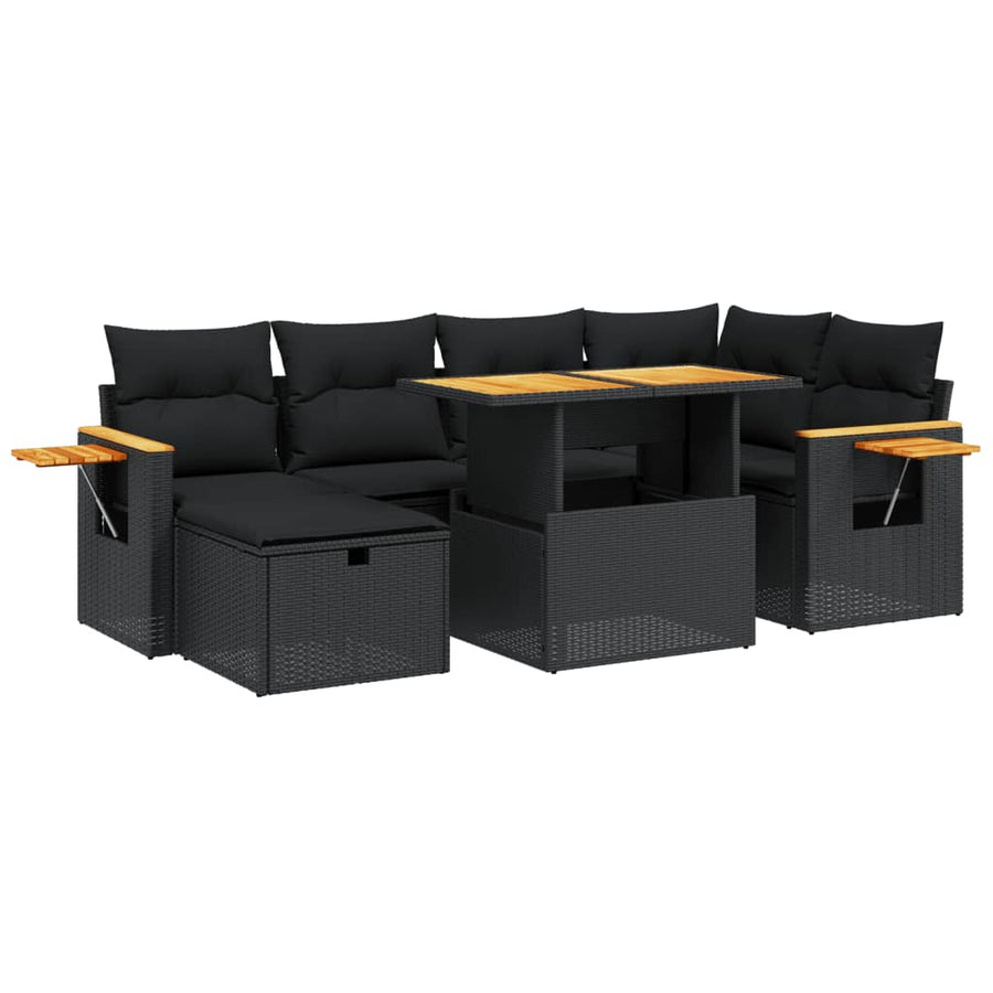 7-Delige Loungeset Met Kussens Poly Rattan Zwart