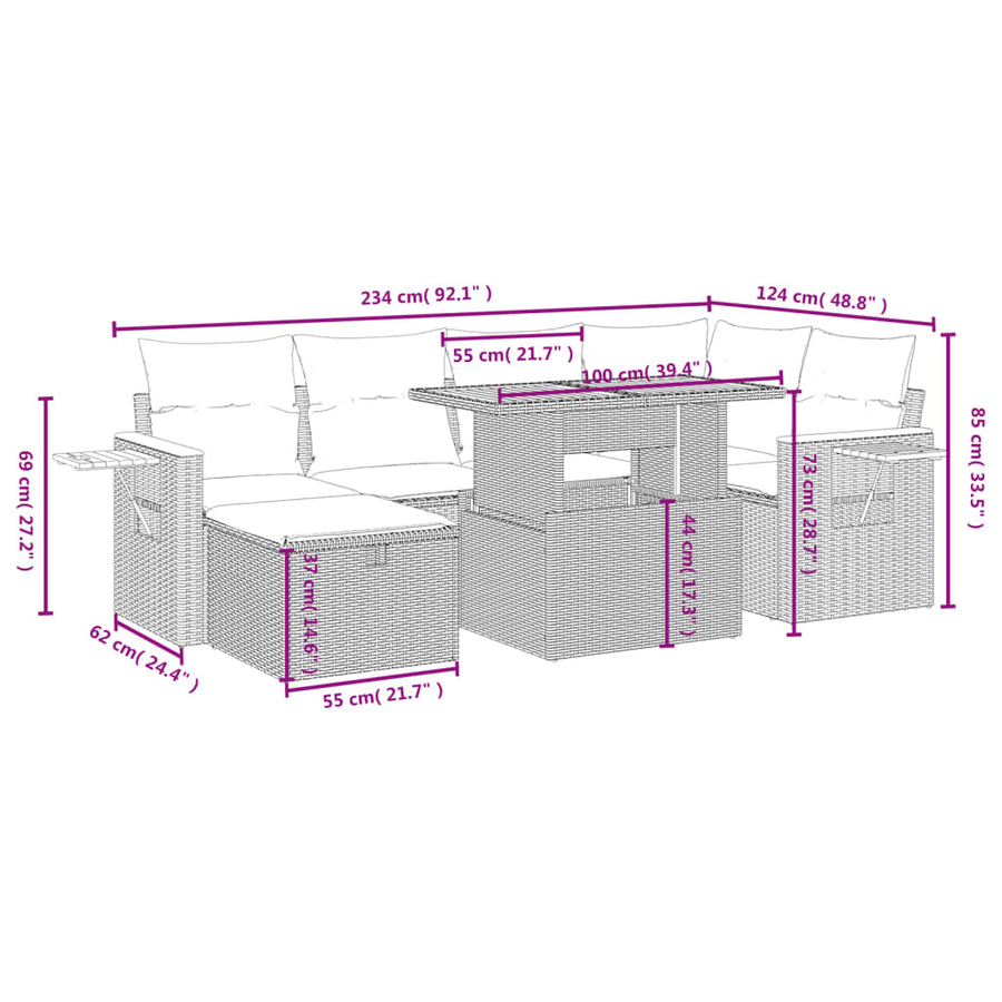 7-Delige Loungeset Met Kussens Poly Rattan Zwart