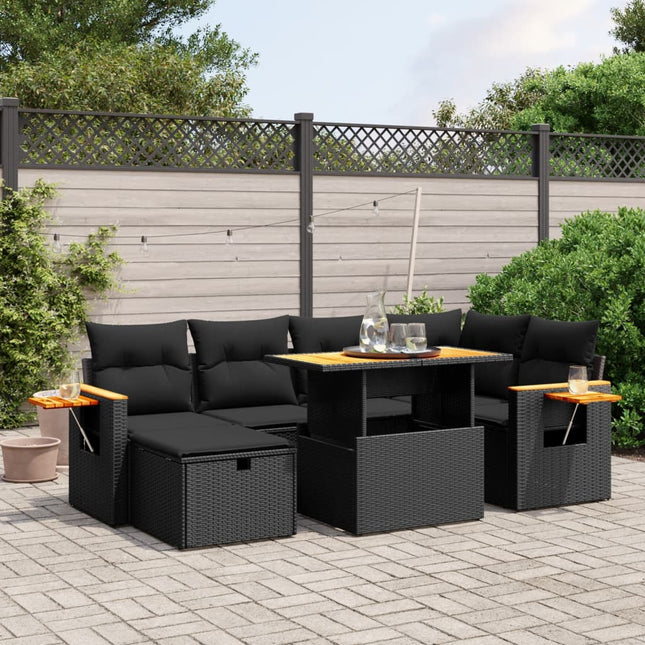 7-Delige Loungeset Met Kussens Poly Rattan Zwart