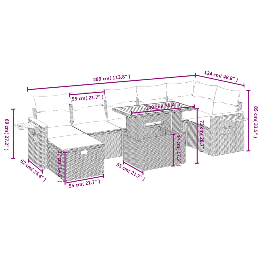 8-Delige Loungeset Met Kussens Poly Rattan Zwart