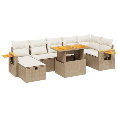 8-delige Loungeset met kussens poly rattan beige