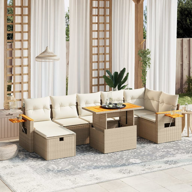 8-delige Loungeset met kussens poly rattan beige