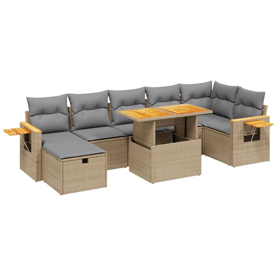 8-delige Loungeset met kussens poly rattan beige