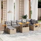 8-delige Loungeset met kussens poly rattan beige