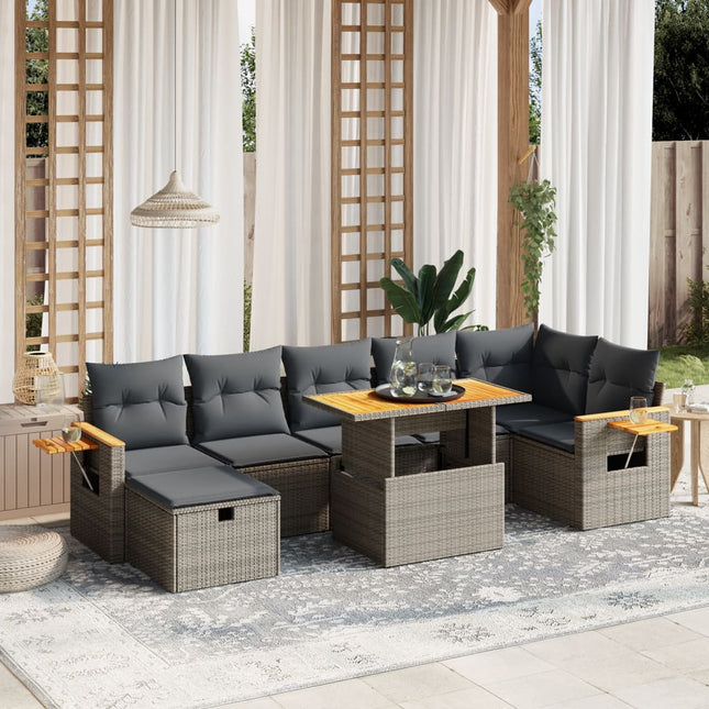 8-delige Loungeset met kussens poly rattan grijs