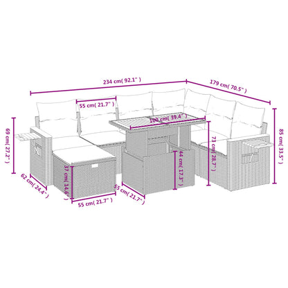 8-delige Loungeset met kussens poly rattan beige