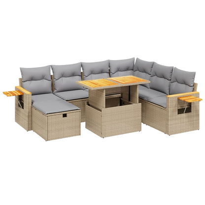 8-delige Loungeset met kussens poly rattan beige