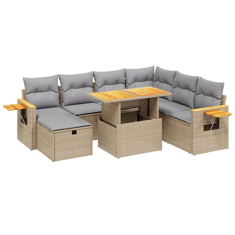 8-delige Loungeset met kussens poly rattan beige