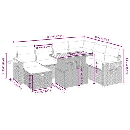 8-delige Loungeset met kussens poly rattan beige