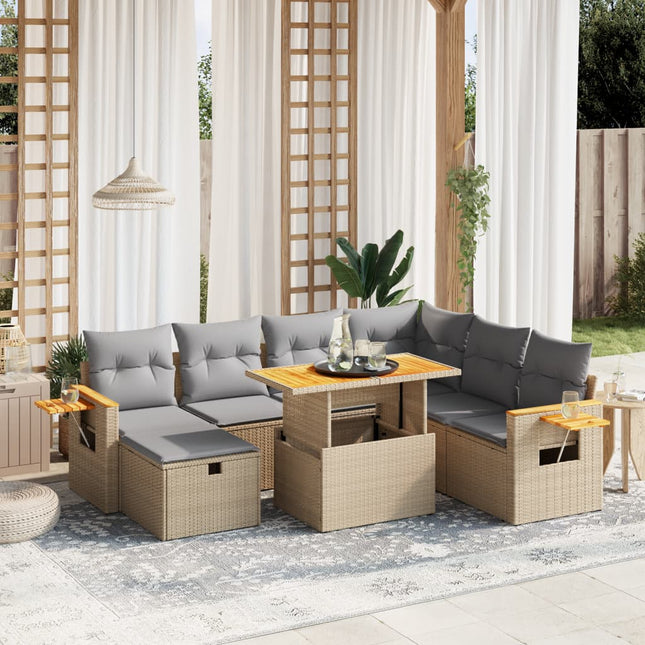 8-delige Loungeset met kussens poly rattan beige