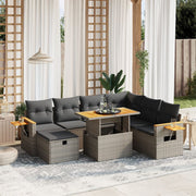 Loungeset poly rattan grijs 8-delig