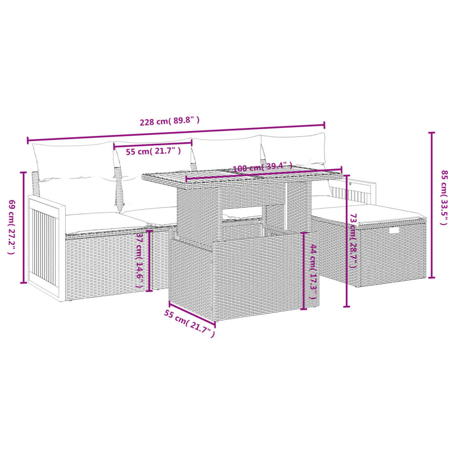 6-Delige Loungeset Met Kussens Poly Rattan Zwart