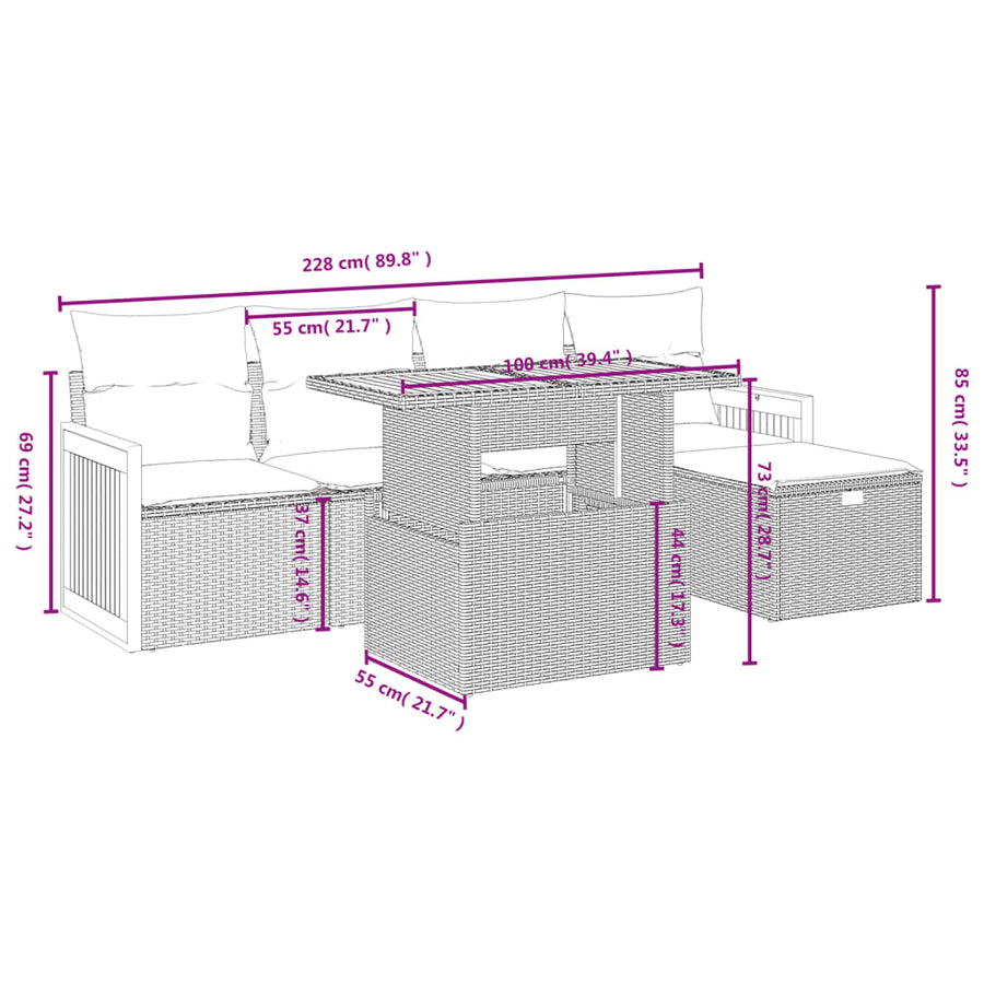 6-Delige Loungeset Met Kussens Poly Rattan Zwart
