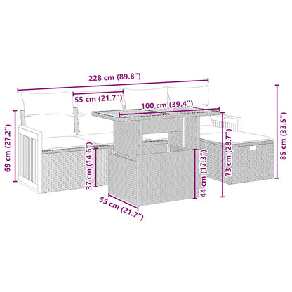 6-delige Loungeset met kussens poly rattan beige