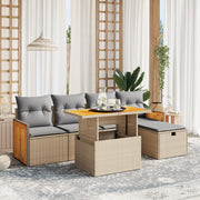 Loungeset poly rattan 6-delig beige