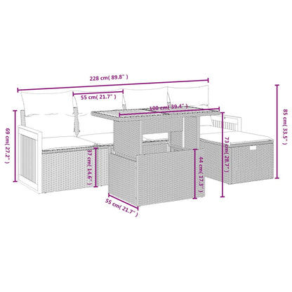 6-delige Loungeset met kussens poly rattan grijs