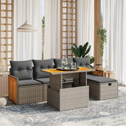 Loungeset 6-delig poly rattan grijs
