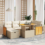 Loungeset 7-delig poly rattan beige met kussens