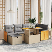 Loungeset 7-delig poly rattan beige met kussens
