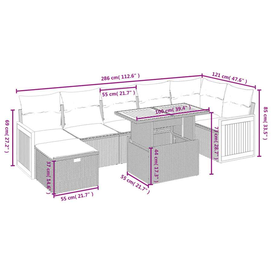 8-Delige Loungeset Met Kussens Poly Rattan Zwart