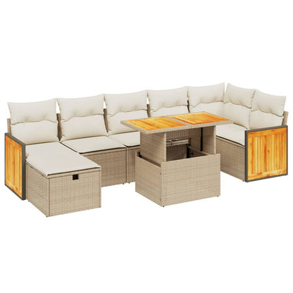8-delige Loungeset met kussens poly rattan beige