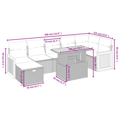 8-delige Loungeset met kussens poly rattan beige