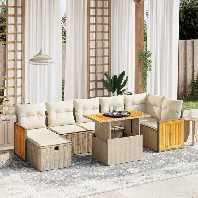 8-delige Loungeset met kussens poly rattan beige