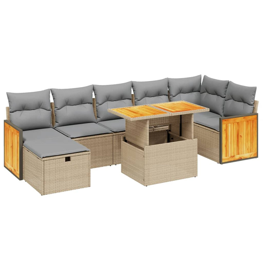 8-delige Loungeset met kussens poly rattan beige