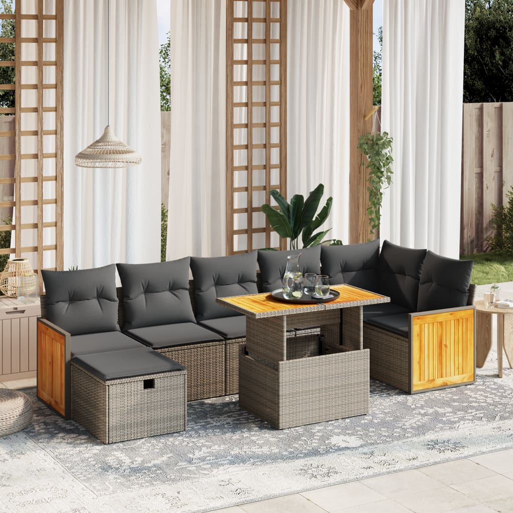 8-delige Loungeset met kussens poly rattan grijs