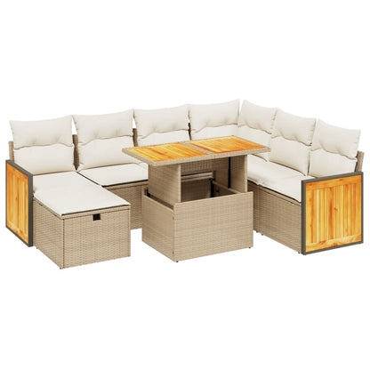 8-delige Loungeset met kussens poly rattan beige