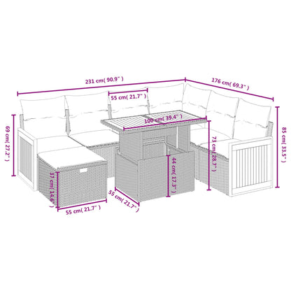 8-delige Loungeset met kussens poly rattan beige
