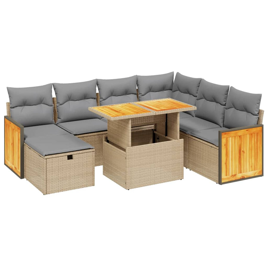 8-delige Loungeset met kussens poly rattan beige