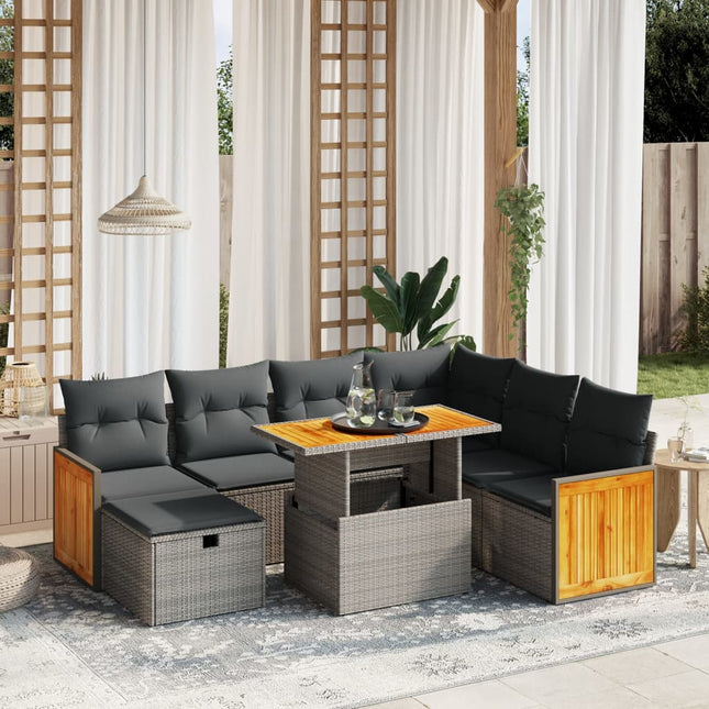 8-delige Loungeset met kussens poly rattan grijs