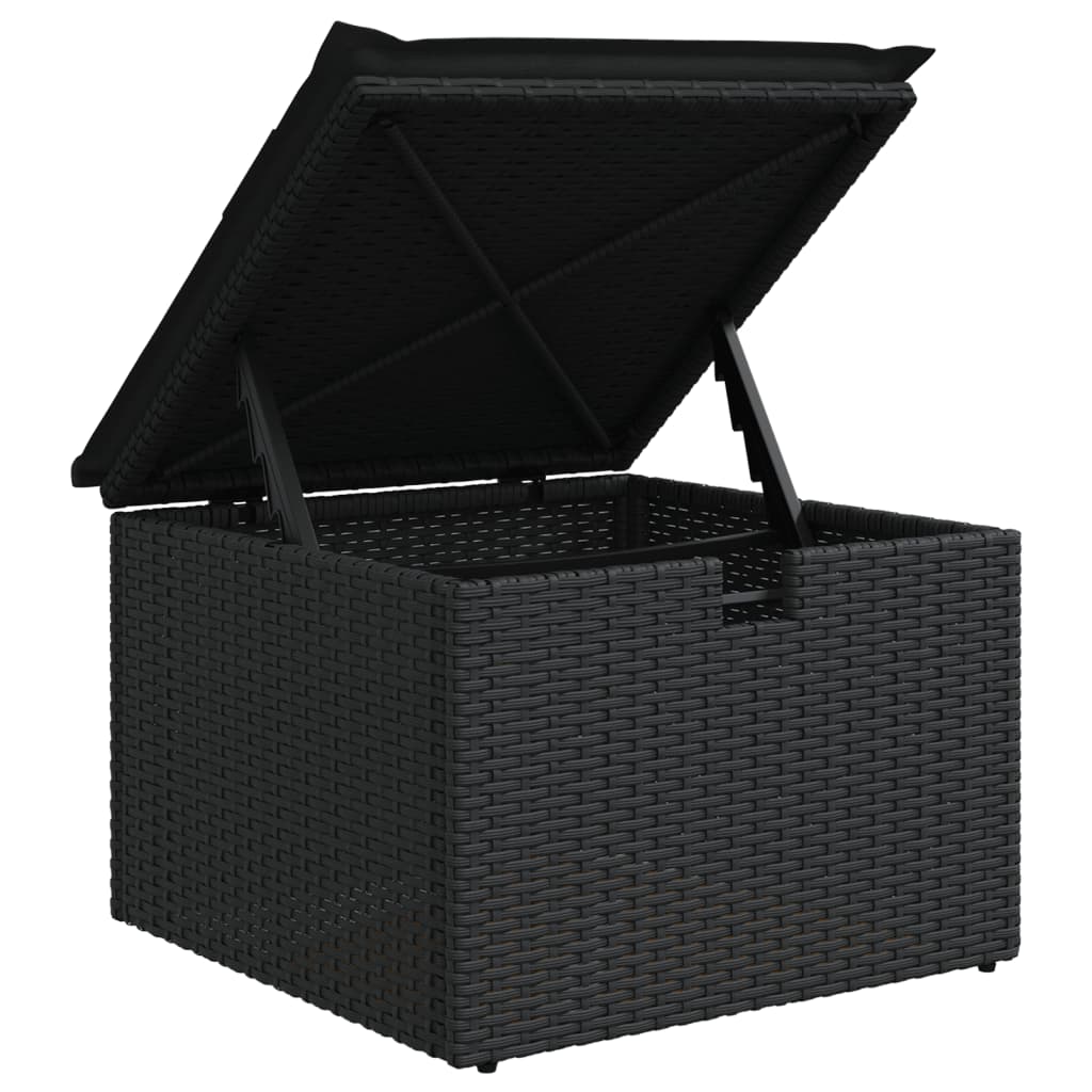 11-delige Loungeset met kussens poly rattan zwart