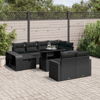 11-delige Loungeset met kussens poly rattan zwart