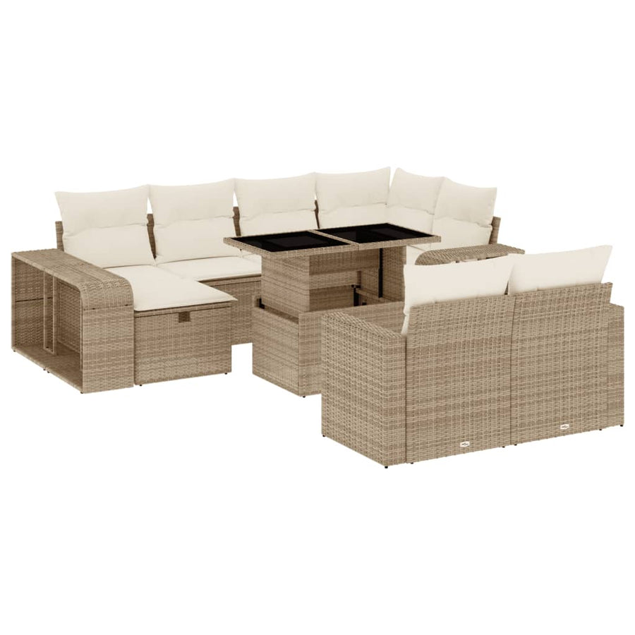 11-delige Tuinset met kussens poly rattan beige