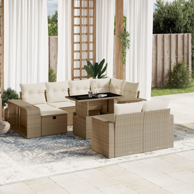 11-delige Tuinset met kussens poly rattan beige