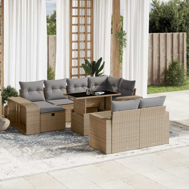 11-delige Tuinset met kussens poly rattan beige