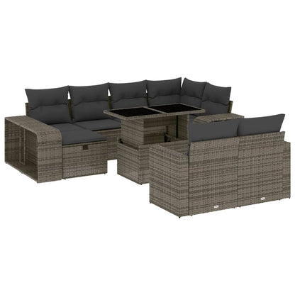 11-delige Loungeset met kussens poly rattan grijs