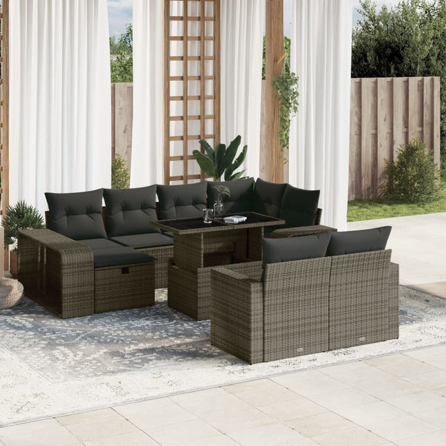 11-delige Loungeset met kussens poly rattan grijs