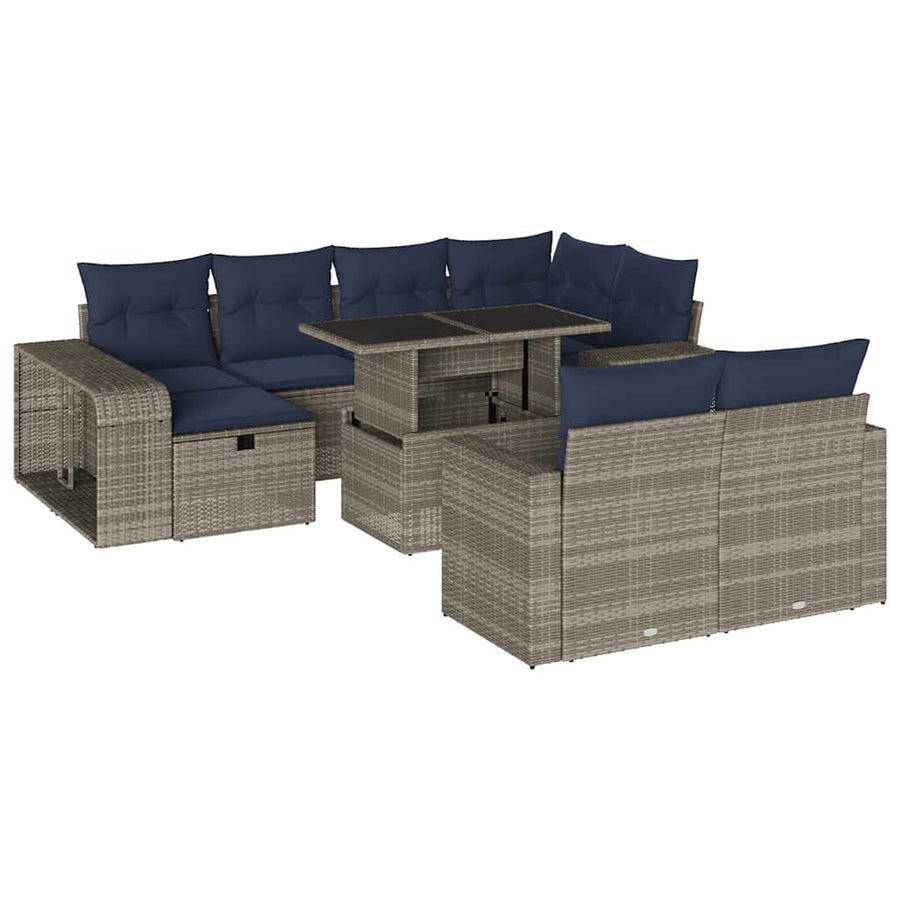 11-delige tuinbankset met kussens, grijs polyrotan