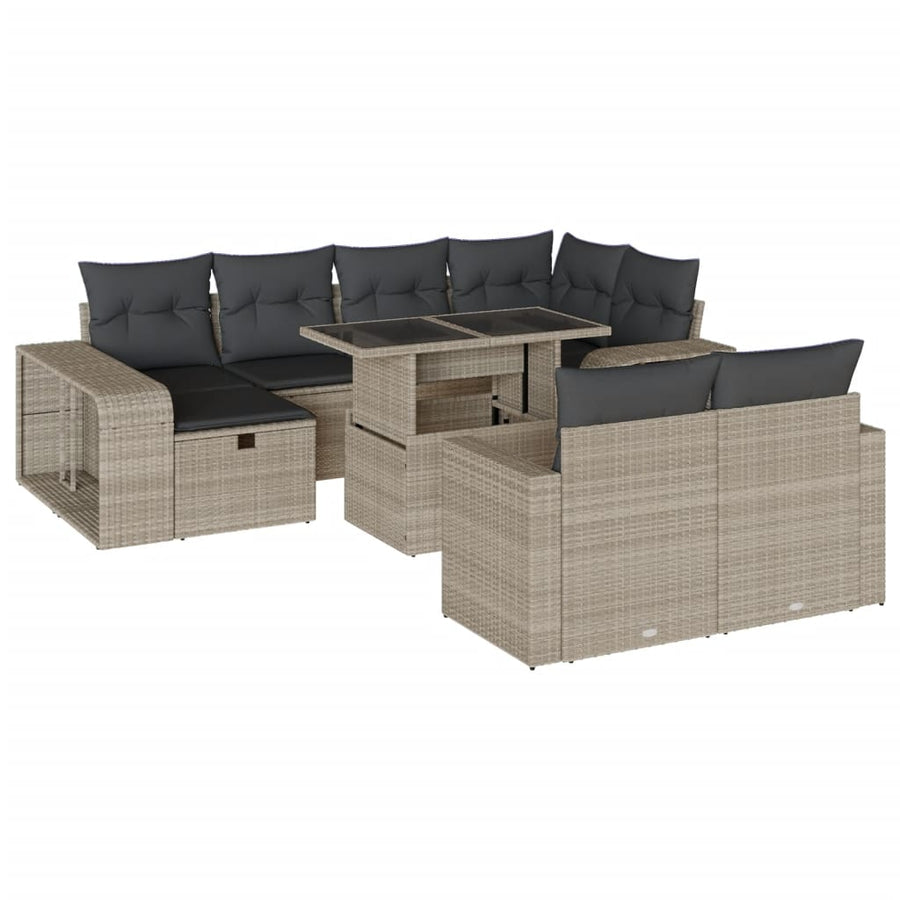11-delige Loungeset met kussens poly rattan lichtgrijs