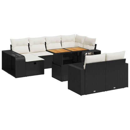 11-delige Loungeset met kussens poly rattan zwart