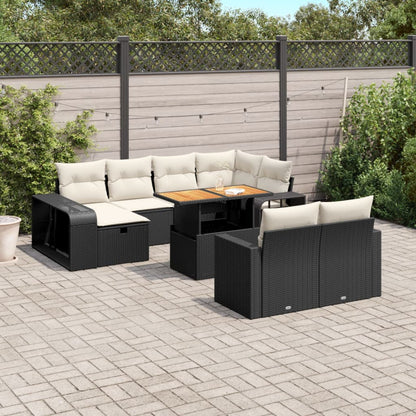 11-delige Loungeset met kussens poly rattan zwart